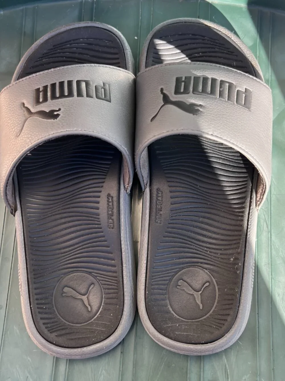 Puma Slide Sandals Gray Black Men’s US 6 wide Slip On Comfort Slides Casual